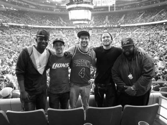 Mike Posner with his friends at the Detroit Pistons 2012 season opener against the Cleveland Cavaliers
Instagram @aaronmconey
