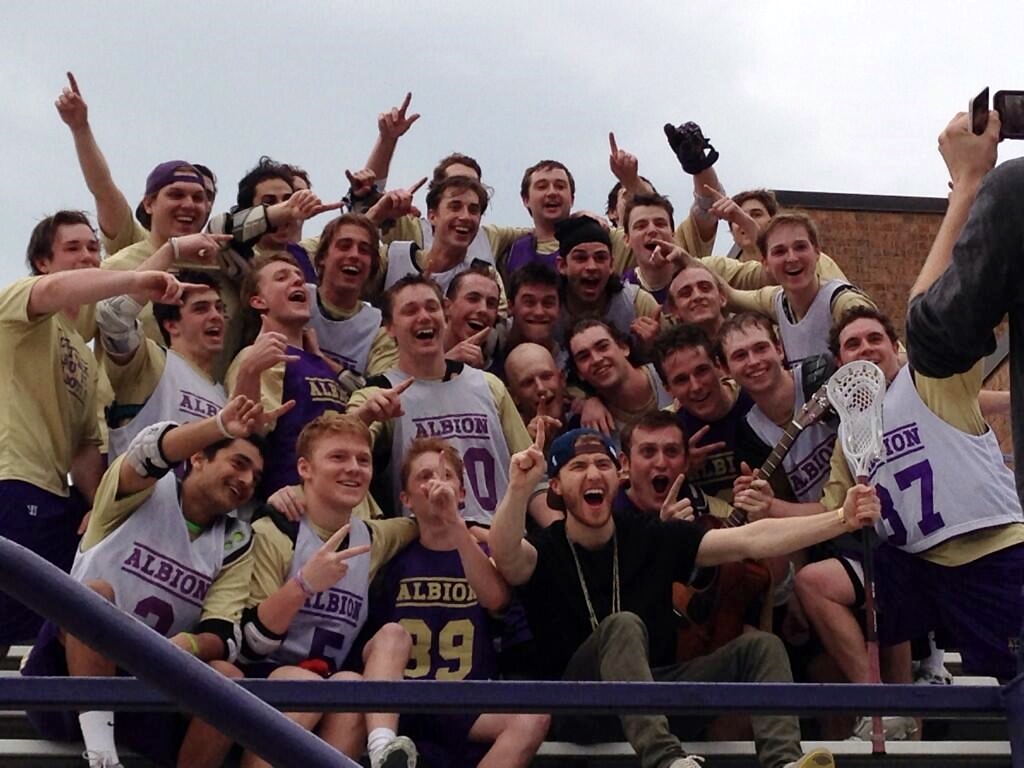 Mike Posner with Albion College Britons Men's Lacrosse Team in Albion, MI 4/21/14
Twitter @TheATL1184
