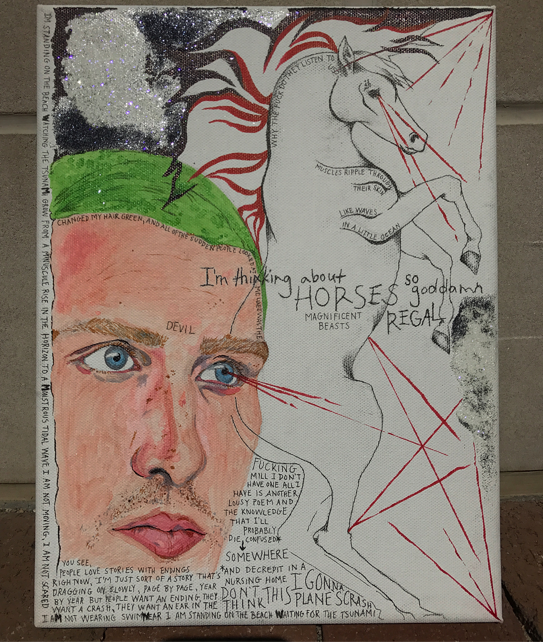 Mansionz - I’m Thinking About Horses lyrics and portrait painting
