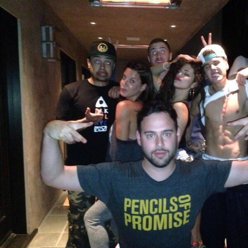 Mike Posner with Justin Bieber, Selena Gomez, Scooter Braun, Alfredo Flores, and Charity Lynne on a off day from the Believe Tour 7/5/13
