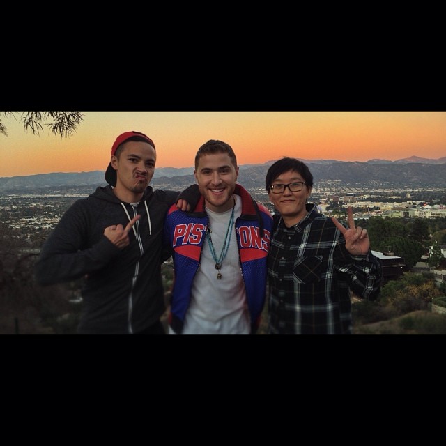 Jon Jon Augustavo, Mike Posner, and Mego Lin on the set of "Top of the World" music video - Los Angeles, CA 12/1/13
Instagram @linmego
