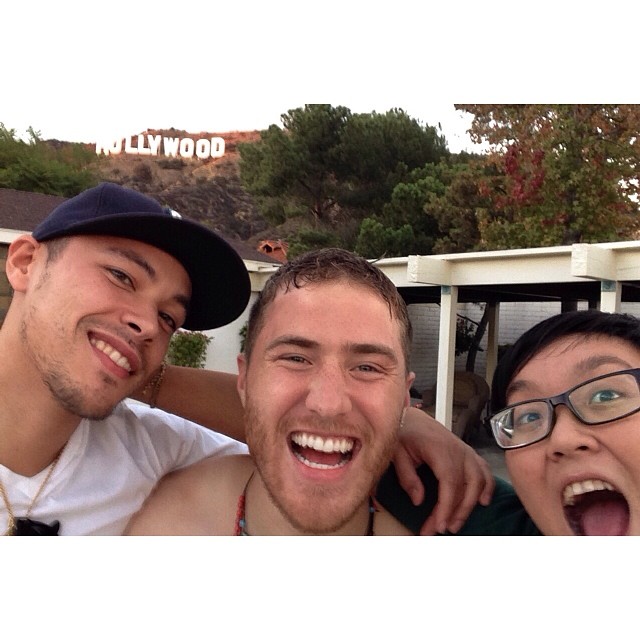 Jon Jon Augustavo, Mike Posner, and Mego Lin on the set of "Top of the World" music video - Los Angeles, CA 11/14/13
Instagram @linmego
