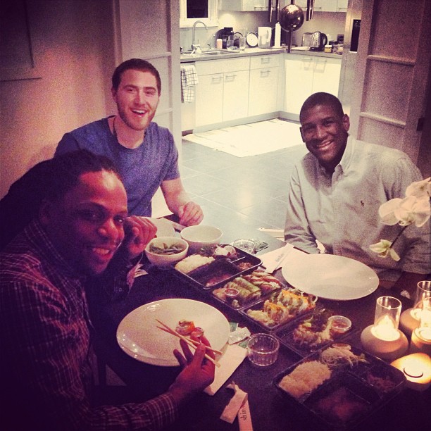 Marc "Da Digglar" Williams, Mike Posner and Labrinth having dinner at Mike's house - Los Angeles, CA 2/26/13 
Photo by Labrinth
