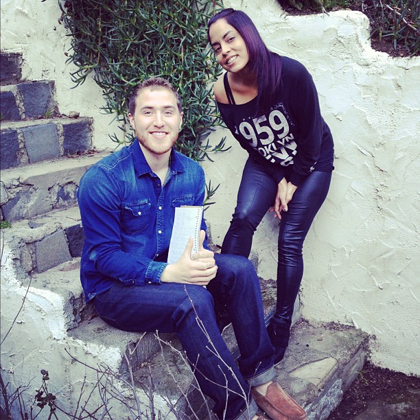 Mike Posner and celebrity barber Tracy Love after Mike's new haircut 2/20/13
