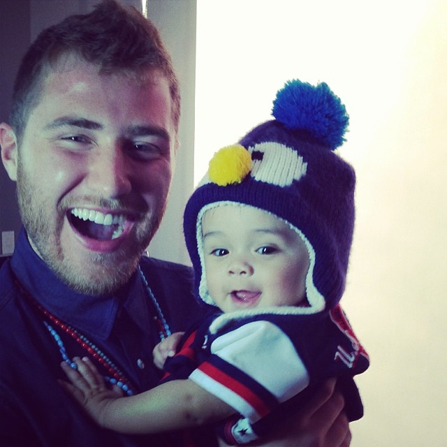 Mike Posner with baby Walter at Power 106 (Los Angeles) - Burbank, CA 1/15/14
 Mike Posner with baby Walter at Power 106 (Los Angeles) - Burbank, CA 1/15/14