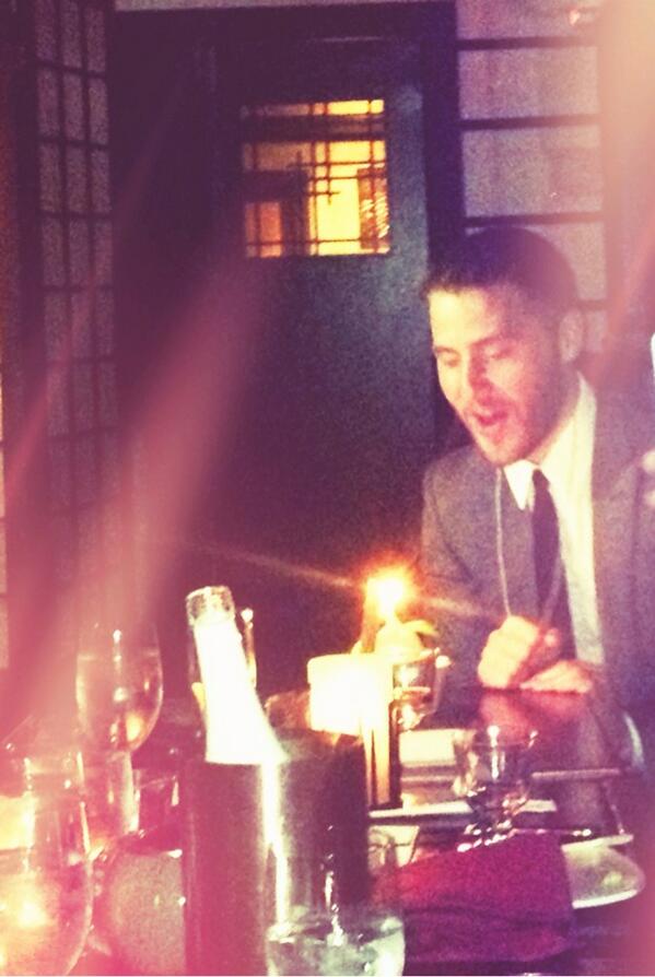 Mike Posner at dinner celebrating his 26th Birthday with friends in Los Angeles, CA 2/12/14
