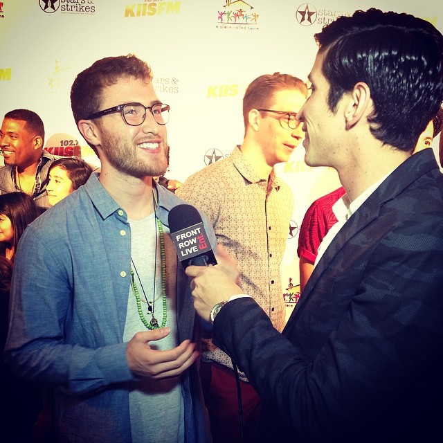 Mike Posner speaking with Robert Herrera (Front Row Live Entertainment) at Stars & Strikes 2014 at PINZ in Studio City, CA 3/19/14
Instagram @robertherrera3
