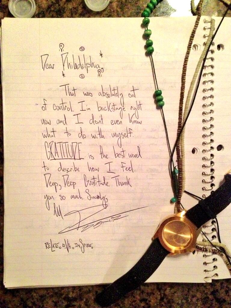 Mike Posner Believe Tour Letter to Philadelphia Fans 7/7/13

