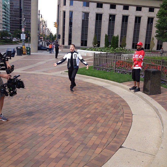 Mike Posner and Big Sean shooting music video in front of "Spirit of Detroit" landmark - Detroit, MI
Instagram @ericdunc
