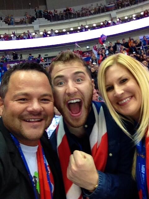 Mike Posner with Dan Milstein and friend at The Sochi 2014 Winter Olympics USA vs. Russia Ice Hockey Game in Sochi, Russia - February 15, 2014
twitter.com/danmilstein
 Mike Posner with Dan Milstein and friend at The Sochi 2014 Winter Olympics USA vs. Russia Ice Hockey Game in Sochi, Russia - February 15, 2014
twitter.com/danmilstein