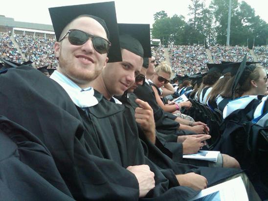 Mike Posner at Duke University Commencement 2010 at Wallace Wade Stadium in Durham, NC 5/16/10
Mike received a Bachelor of Arts degree on December 30, 2009 with a 3.59 GPA. He attended the Duke University Commencement on May 16, 2010.
