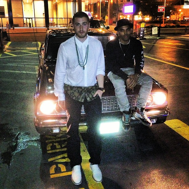Mike Posner and friend Nigel Holt hanging out in Chicago, IL 7/8/13
