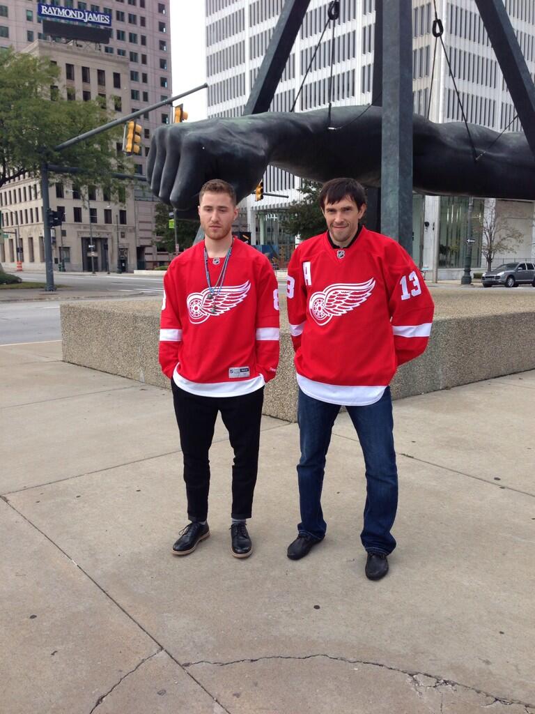 Mike Posner and Pavel Datsyuk of the Detroit Red Wings at Joe Louis Fist Statue in Detroit, MI 9/21/13
Photo by Pavel Datsyuk
