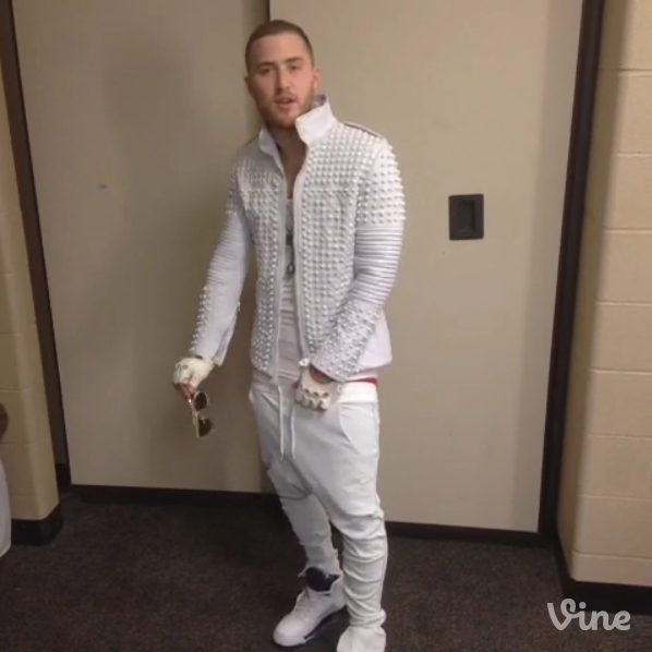 Mike Posner dressed as "Justin Bieber" for a prank during Believe Tour in Indianapolis, IN 7/10/13
