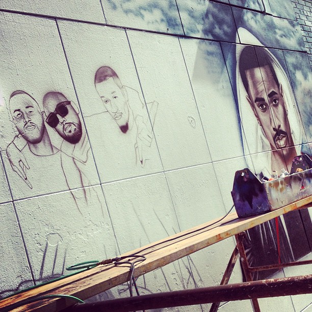 Early stages of the Mike Posner, SayItAintTone, Earlly Mac, and Big Sean mural off Dexter Ave - Detroit, MI 5/22/13
Photo by Earlly Mac
instagram.com/earllymac
The mural is located at:
Dexter Check Cashing
13237 Dexter Avenue
Detroit, MI 48238
