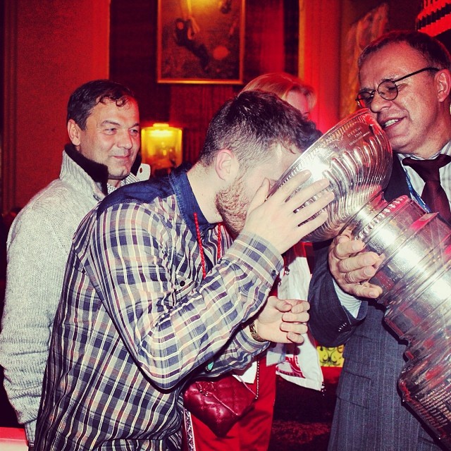 Mike Posner drinking champagne out of the NHL Stanley Cup in Sochi, Russia - February 17, 2014
instagram.com/mikeposner
 Mike Posner drinking champagne out of the NHL Stanley Cup in Sochi, Russia - February 17, 2014
instagram.com/mikeposner
