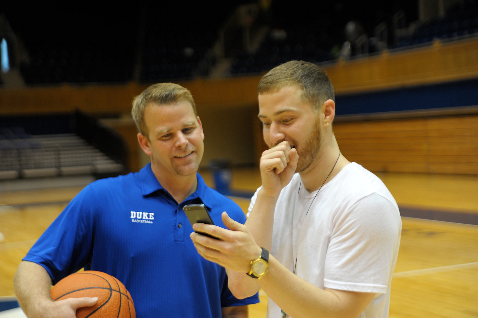 Mike Posner and Coach Steve "Wojo" Wojciechowski at Cameron Indoor Stadium at Duke University 8/13/13
Photo by dukeblueplanet.com
