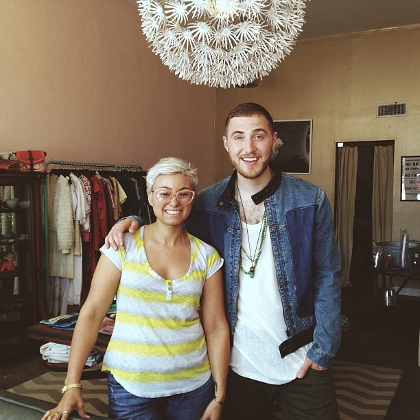 Mike Posner and the owner of MYRTLE off Sunset Boulevard, same block as "The Way It Used To Be" music video shoot  - Los Angeles, CA 7/24/13 
instagram.com/shopmyrtle
