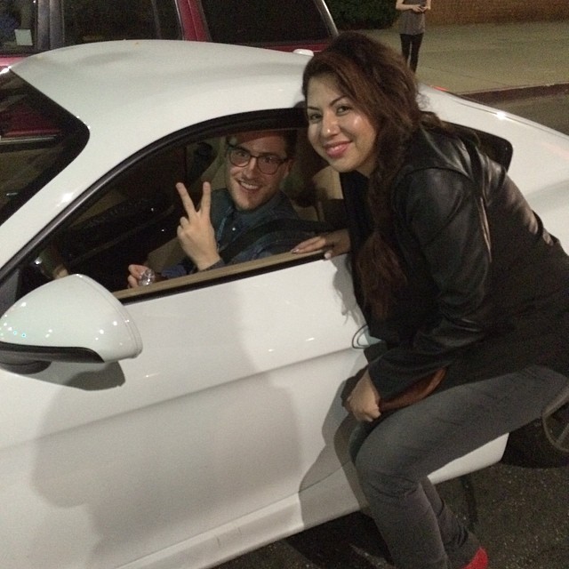 Mike Posner driving in his 2014 Porsche Cayman and posing with a fan after his last show on his Unplugged Tour at The Mint in Los Angeles, CA 4/10/14
Instagram @jennawthag
