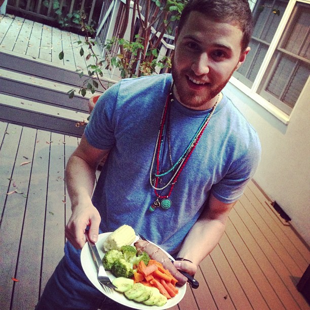 Mike Posner and a plate of food he's eating for dinner 6/17/13
