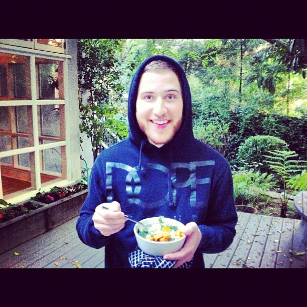 Mike Posner eating Ramen with carrots for dinner 6/18/13
