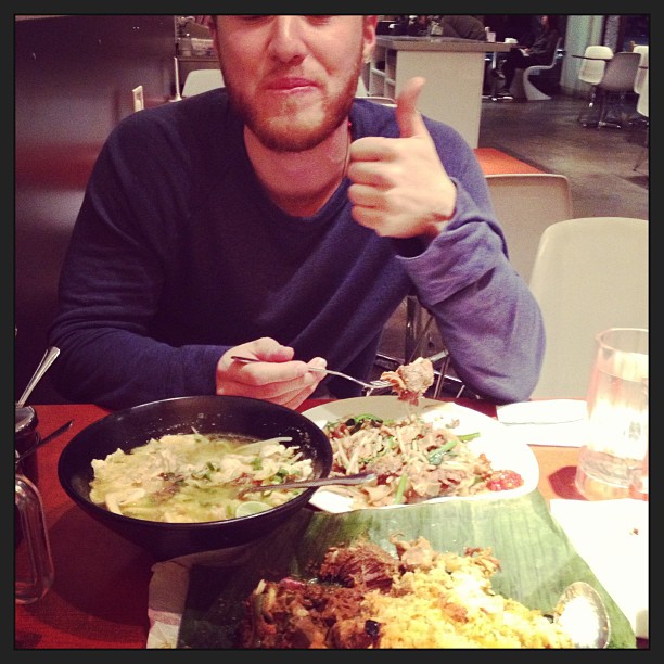 Mike Posner having dinner with Agnes Monica at Indonesian restaurant Simpang Asia - Los Angeles, CA 2/16/13
Photo by Agnes Monica
