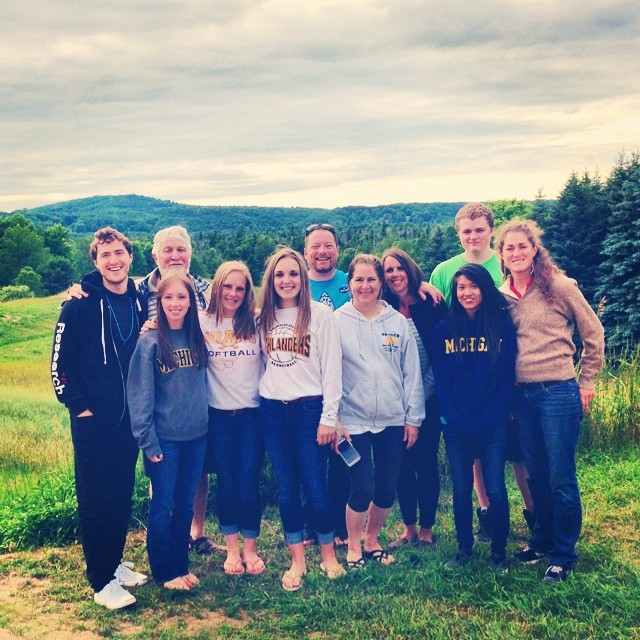 Mike Posner with his parents, sister Emily, and family members in Michigan 7/9/14
