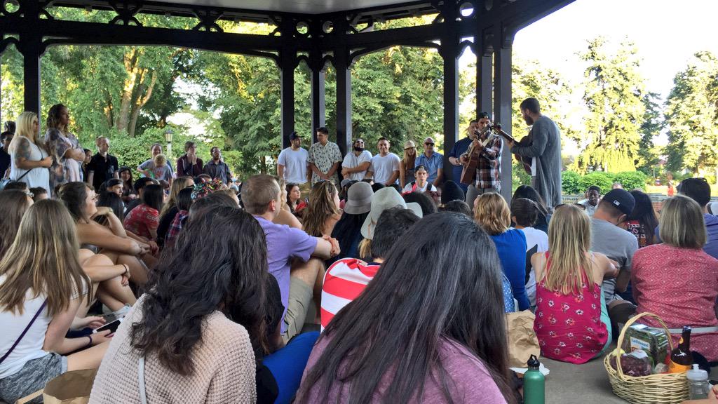 Mike Posner and Adam Friedman performing at Peninsula Park in Portland, OR July 15, 2015
twitter.com/Mike_DOlivo
 Mike Posner and Adam Friedman performing at Peninsula Park in Portland, OR July 15, 2015
twitter.com/Mike_DOlivo