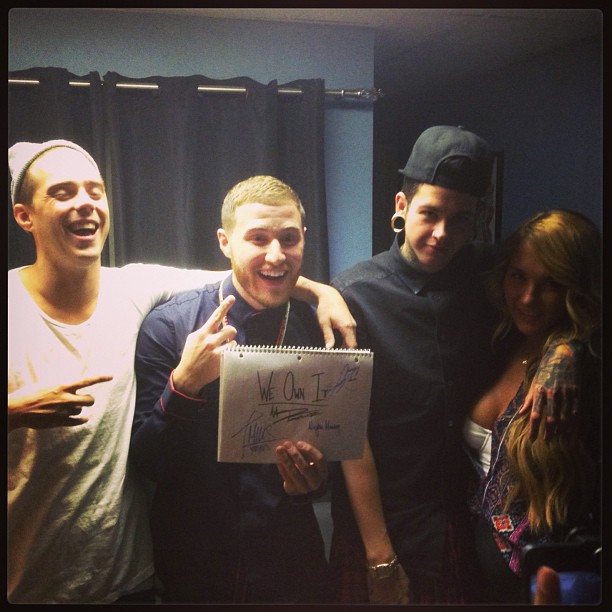 Sammy Adams, Mike Posner, T. Mills, and Niykee Heaton in the studio recording "We Own It" remix 6/9/13
