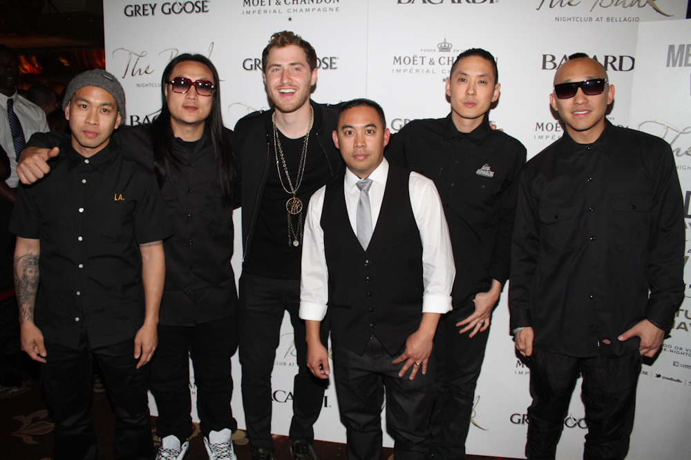 Mike Posner with DJ E-Man and Far East Movement at The Bank Nightclub in Las Vegas, NV 5/24/14 
Photo by thebanklasvegas.com
