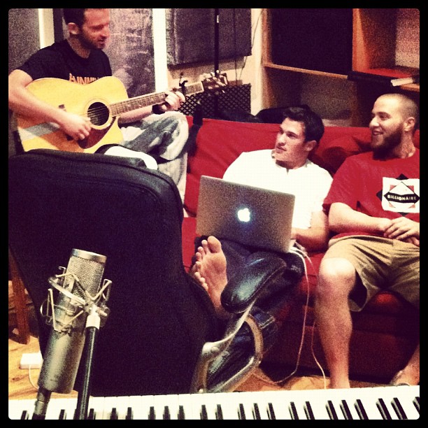 Timeflies and Mike Posner in the studio
