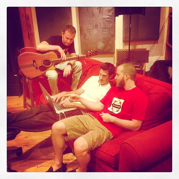 Timeflies and Mike Posner in the studio
